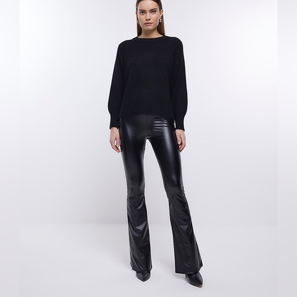 NWT River Island Faux Leather High Waisted Flare Trousers Sz 18 - Picture 2 of 13